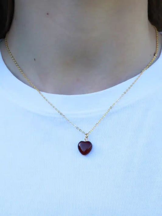 Soï - Alma Hjerte Guld Halskæde, Rød Jade