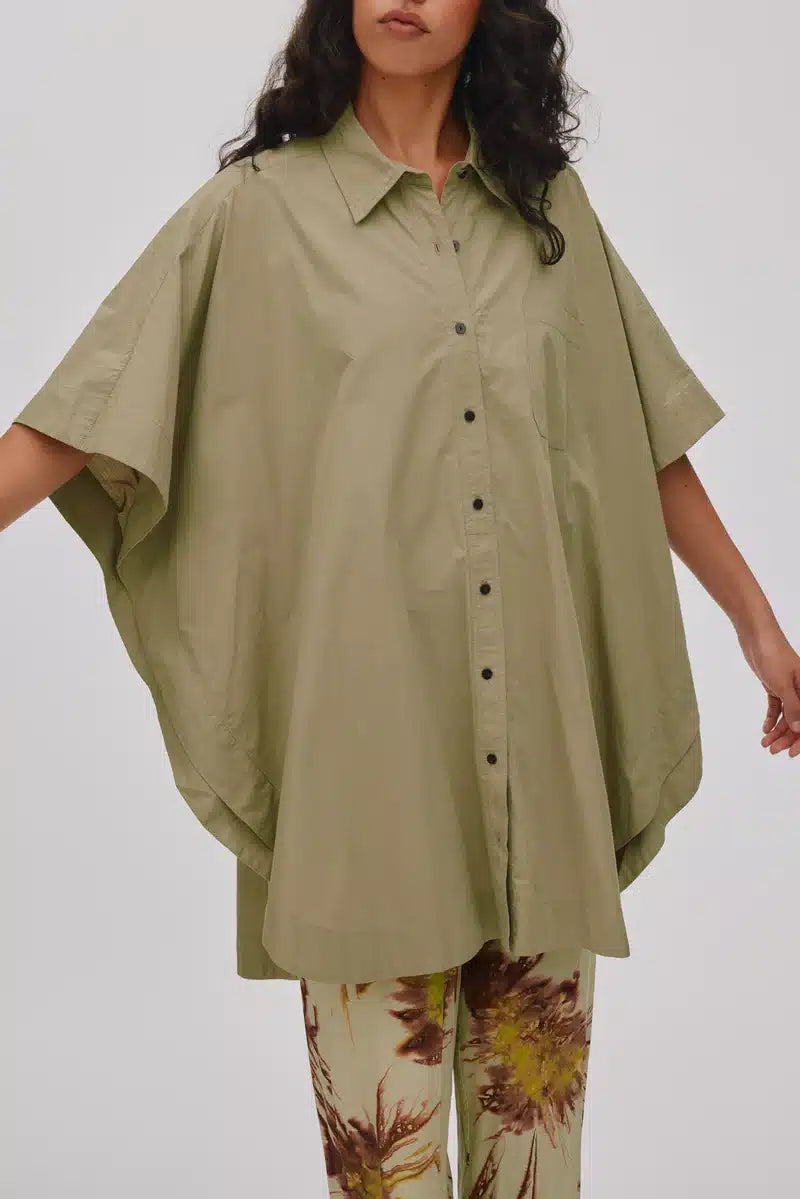 Rabens Saloner - Berta Poplin Curved Hem Shirt Dress, White