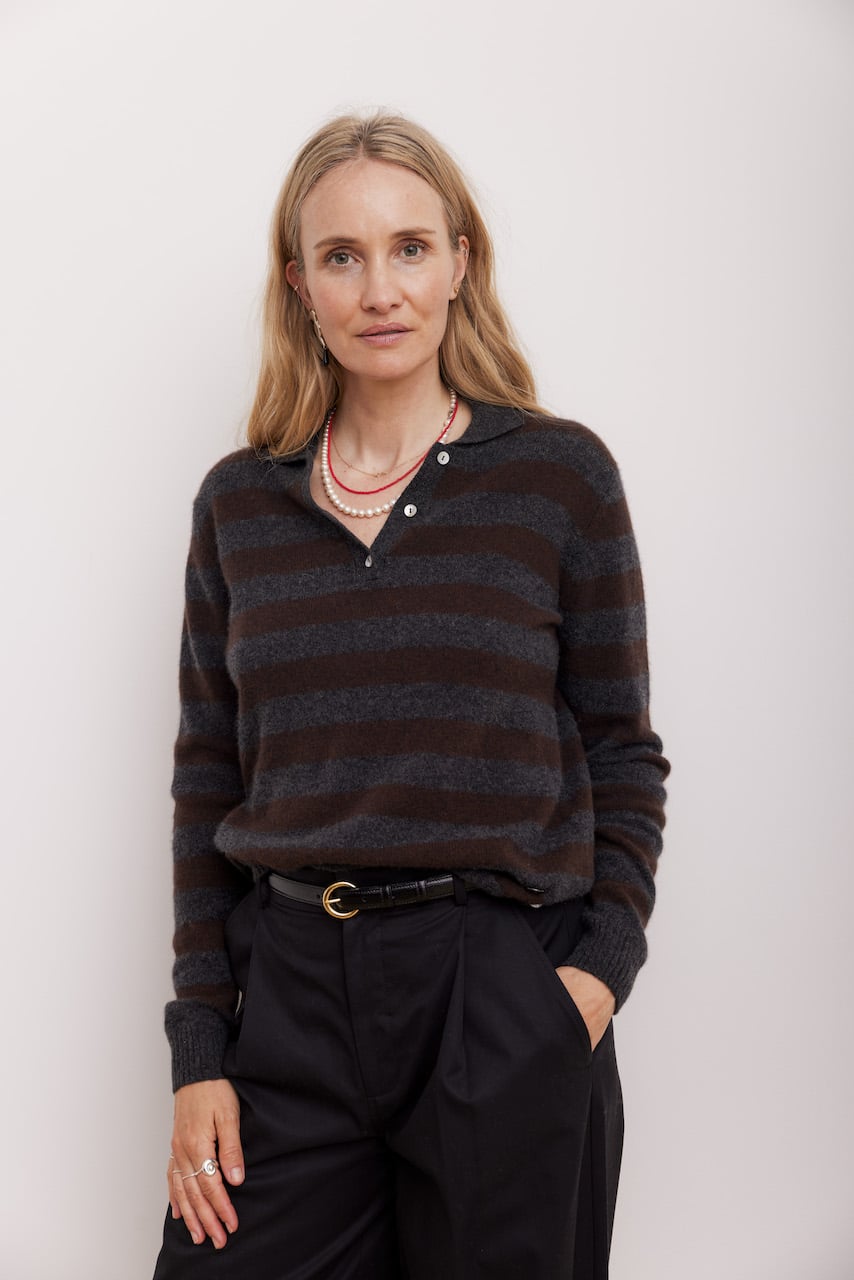 Beta Studios - Lizzie Polo Stripes, Anthracite Grey/Coffee Brown