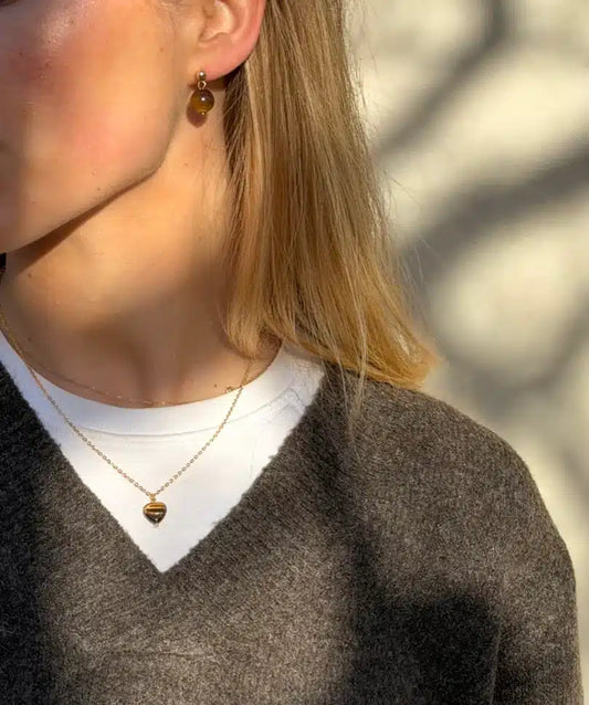 Soï - Alma Hjerte Guld Halskæde, Tiger Eye