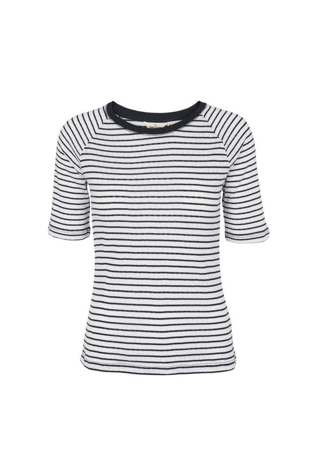 Basic Apparel - Arense Striped Tee, Bright White / Sky Captain