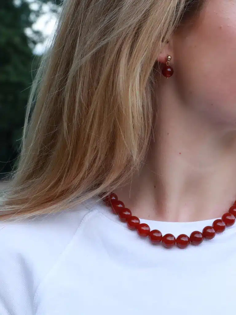 Soï - Krystal Halskæde Chunky, Faro Red Jade