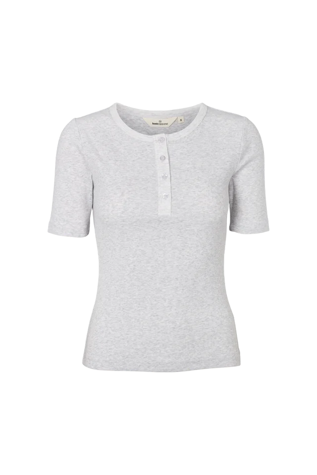 Basic Apparel - Ludmilla SS Granddad, Light Grey Mel.