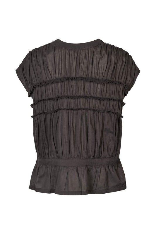 Rabens Saloner - Elenor Voile Frill Top, Liquorice