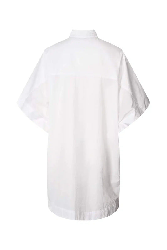 Rabens Saloner - Berta Poplin Curved Hem Shirt Dress, White