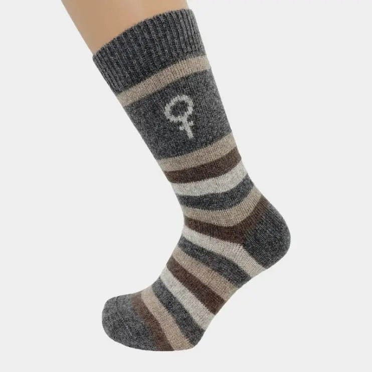 Gorridsen - Magnolia Striped Cashmere Mix Socks, Grey/Camel
