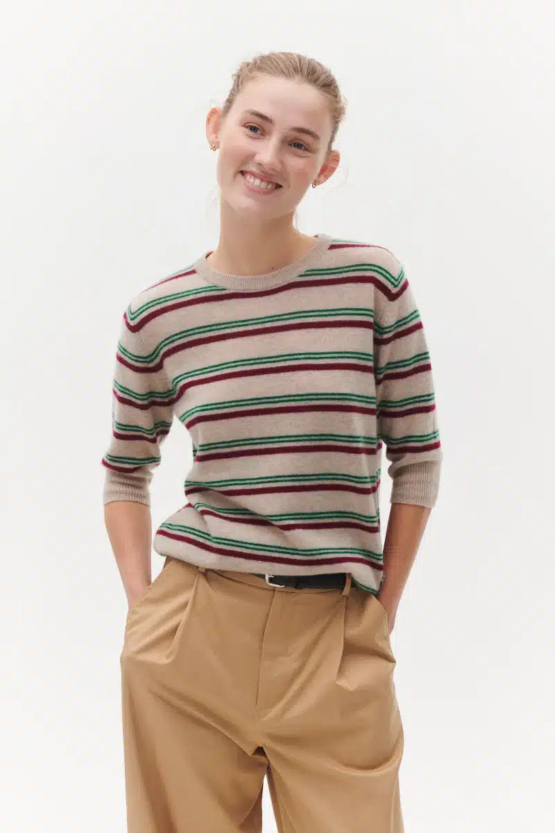 Beta Studios - Mini Striped Lady Sleeve, Sand Melange/Pomegranate/Fir Green