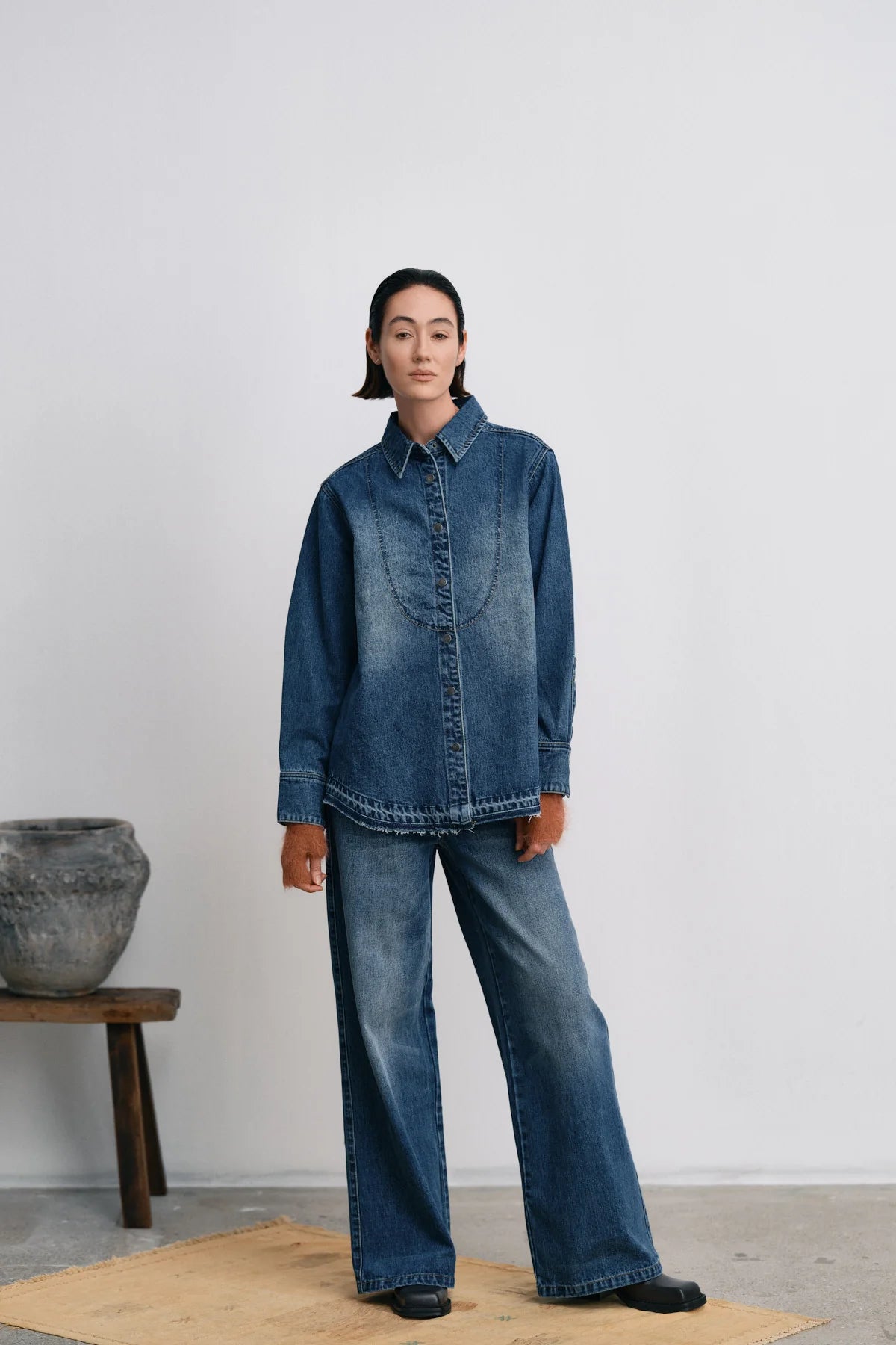 Rabens Saloner - Paia Denim Bib Shirt, Dark Indigo