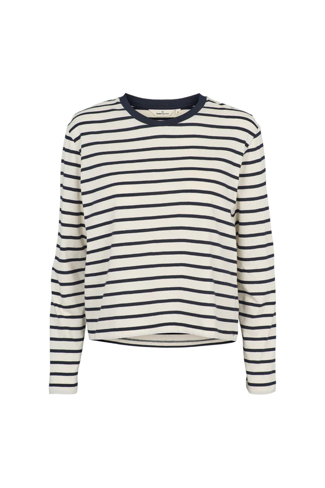 Basic Apparel - Raja LS Stripe Tee, Whisper White/Sky Capitain