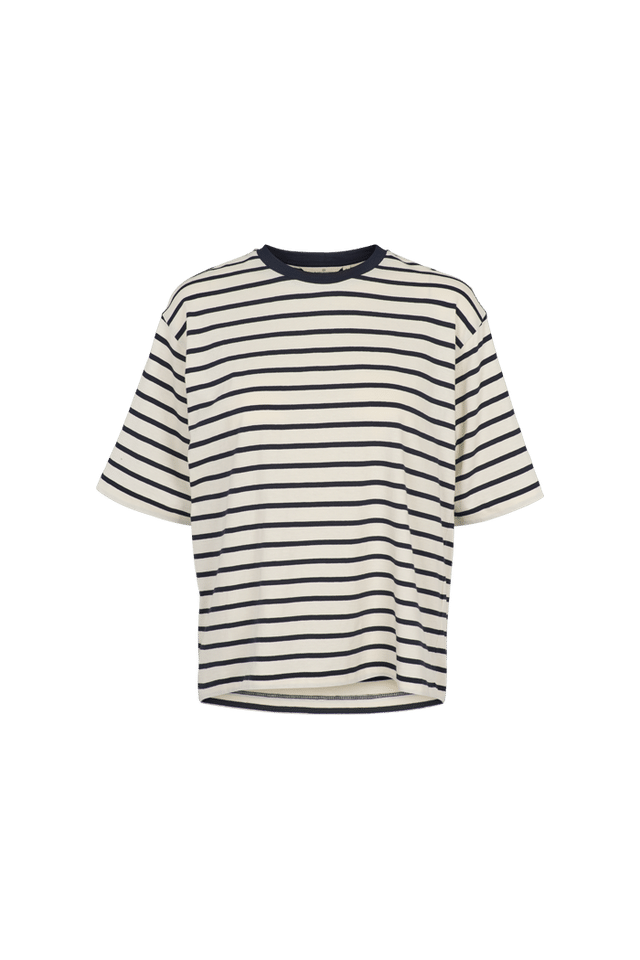 Basic Apparel - Raja Stripe Tee, Whisper White/Sky Capitain