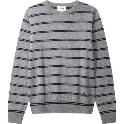 Beta Studios - Noa O-Neck Stripe, Grey Melange/Navy