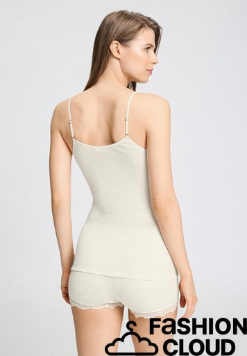 Hanro - Woolen Lace Spaghetti Top, Misty White