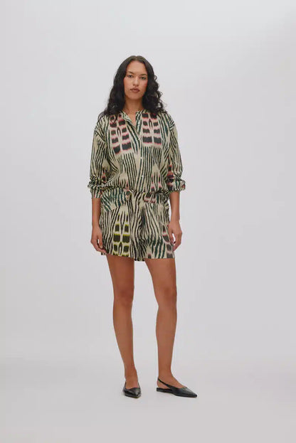 Rabens Saloner - Sibyl Ikat Voile Shirt, Forest Pink/Sand