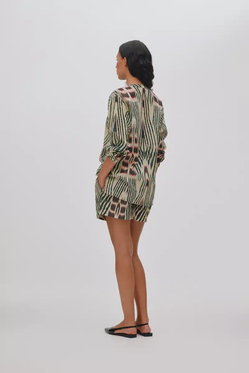 Rabens Saloner - Sibyl Ikat Voile Shirt, Forest Pink/Sand