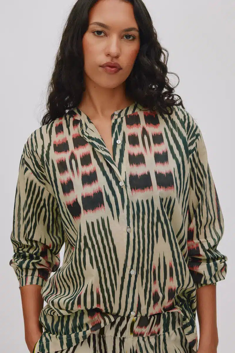 Rabens Saloner - Sibyl Ikat Voile Shirt, Forest Pink/Sand