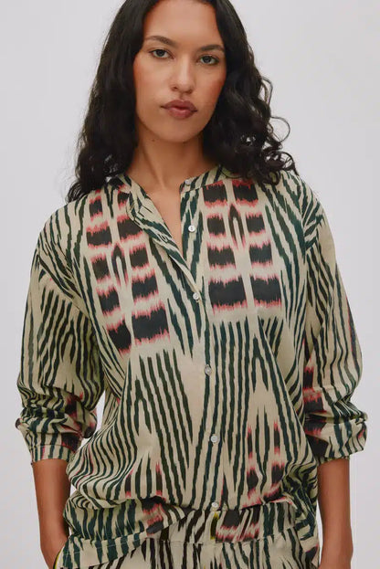 Rabens Saloner - Sibyl Ikat Voile Shirt, Forest Pink/Sand