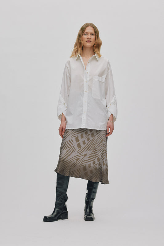 Rabens Saloner - Susan Poplin Twist Cuff OS Shirt, Asphalt