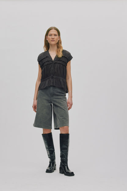Rabens Saloner - Elenor Voile Frill Top, Liquorice