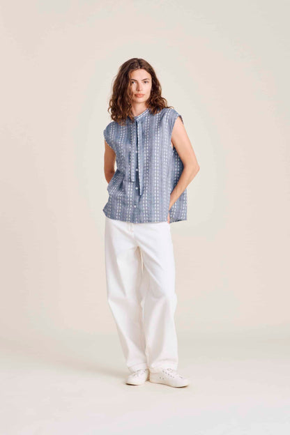 Nué Notes - Benicia Shirt, Chambray Stripe