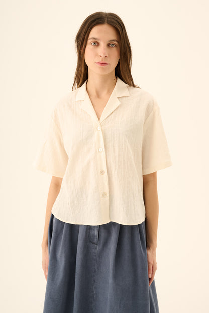 Rue De Tokyo - Saskia Light Jacquard Shirt, Eggshell