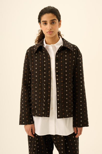 Rue De Tokyo - Cecily Flower Stripe Jacket, Brown