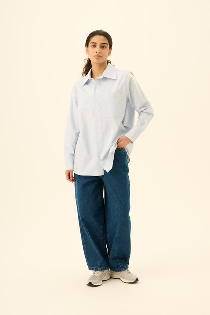 Rue de Tokyo - Sally Striped Oxford Shirt, White/Light Blue Stripe