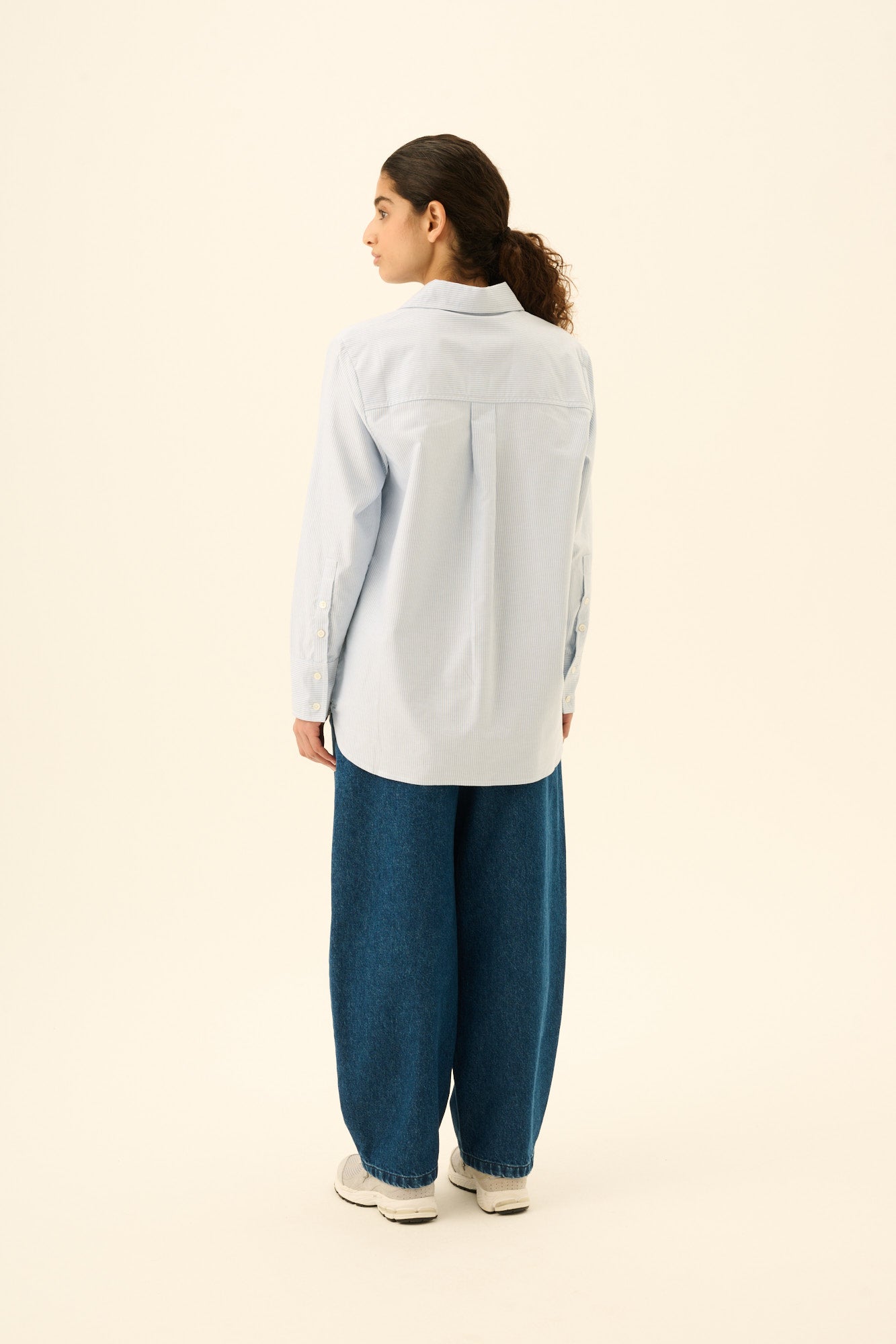 Rue de Tokyo - Sally Striped Oxford Shirt, White/Light Blue Stripe