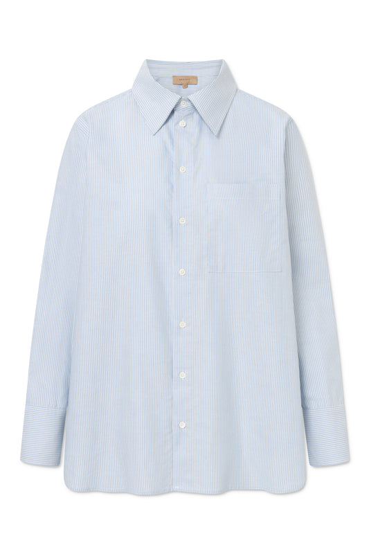 Rue de Tokyo - Sally Striped Oxford Shirt, White/Light Blue Stripe