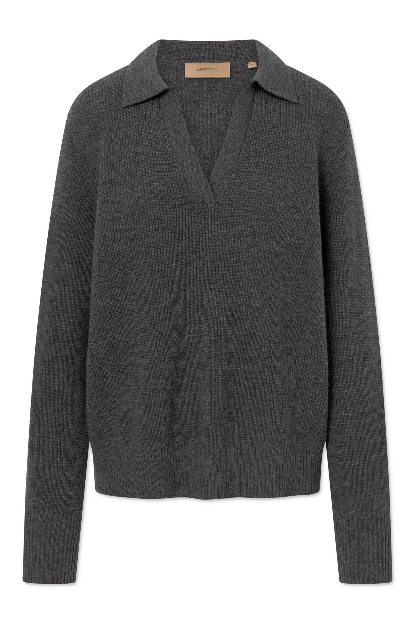 Rue de Tokyo - Keita Merino Cashmere Strikbluse, Dark Grey Melange
