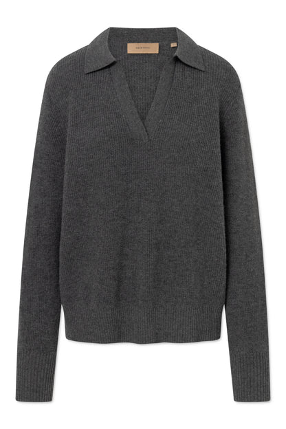 Rue de Tokyo - Keita Merino Cashmere Strikbluse, Dark Grey Melange