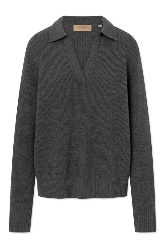 Rue de Tokyo - Keita Merino Cashmere Strikbluse, Dark Grey Melange