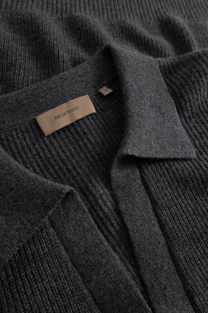 Rue de Tokyo - Keita Merino Cashmere Strikbluse, Dark Grey Melange