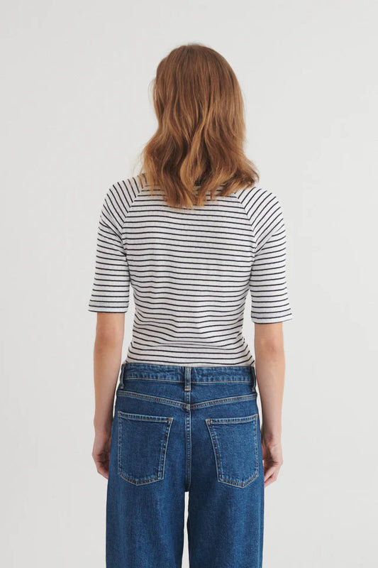 Basic Apparel - Arense Striped Tee, Bright White / Sky Captain