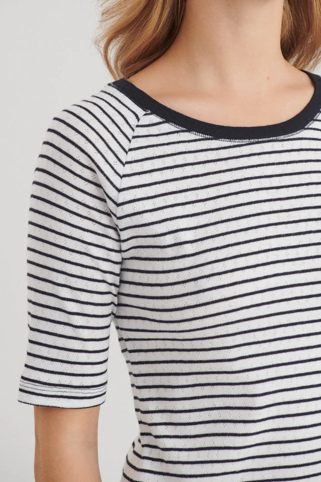 Basic Apparel - Arense Striped Tee, Bright White / Sky Captain