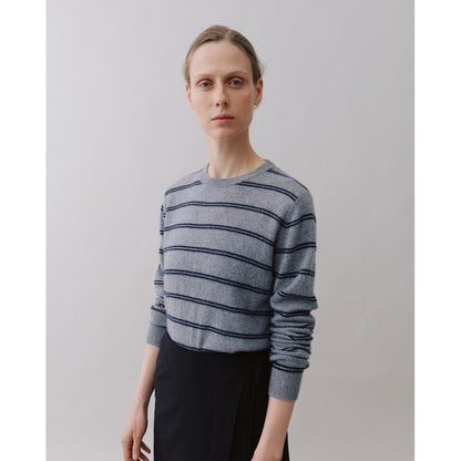 Beta Studios - Noa O-Neck Stripe, Grey Melange/Navy