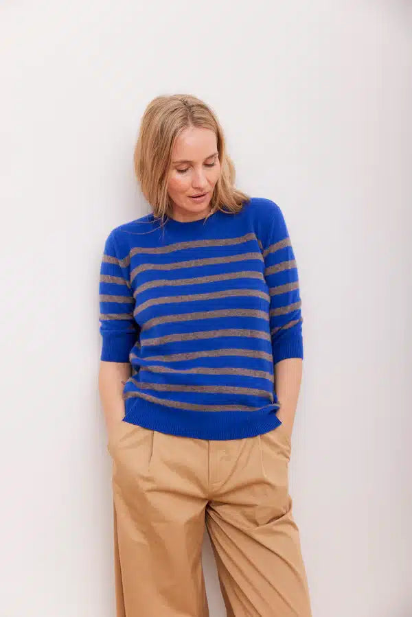 Beta Studios - Bianca Striped Lady Sleeve, Azure Blue/Mole