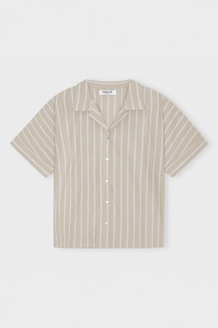 Care by me - Laura Short Sleeve Shirt, Sand/Pure White Stripe