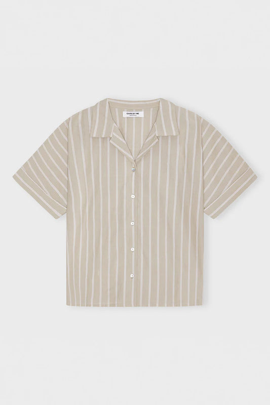 Care by me - Laura Short Sleeve Shirt, Sand/Pure White Stripe