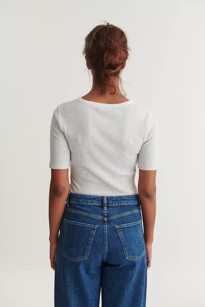 Basic Apparel - Ludmilla SS Granddad, Light Grey Mel.