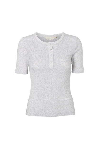 Basic Apparel - Ludmilla SS Granddad, Light Grey Mel.