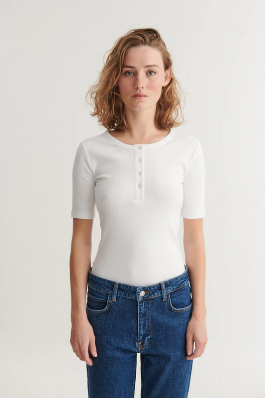 Basic Apparel - Ludmilla SS Granddad, Bright White