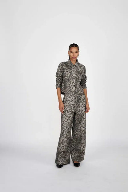Rabens Saloner - Inja Leopard Print Wide Leg Pants, Leopard