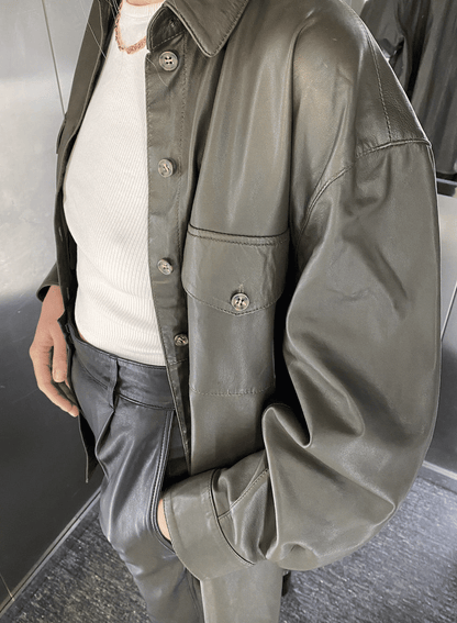 Munderingskompagniet - Agnes Thin Leather Shirt, Dark Green