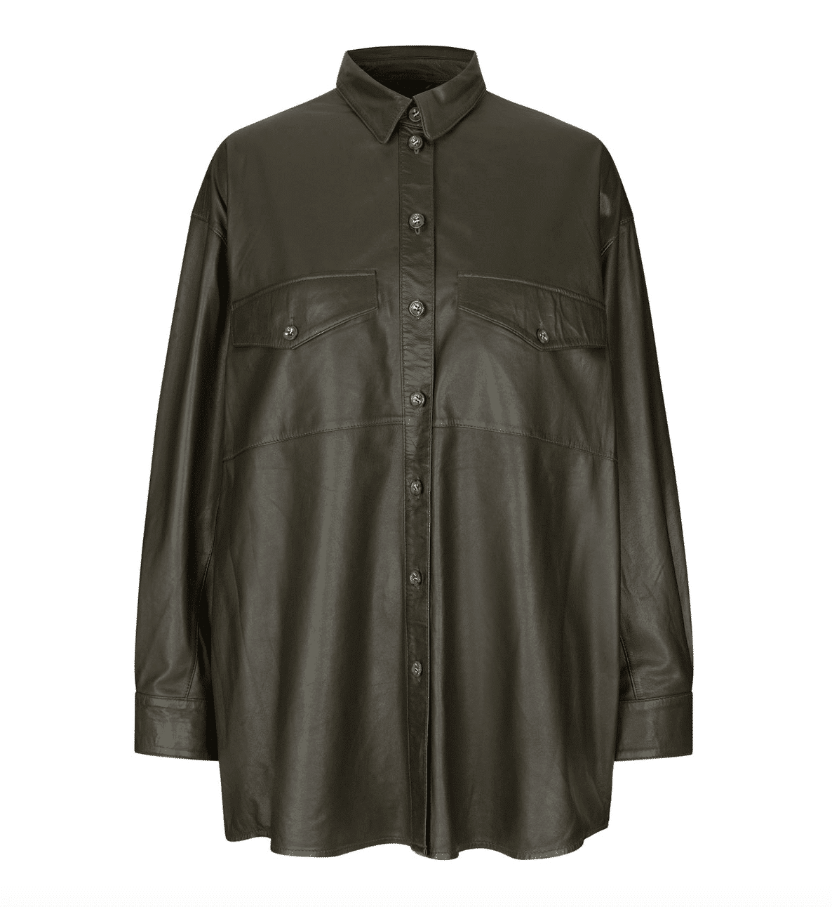Munderingskompagniet - Agnes Thin Leather Shirt, Dark Green