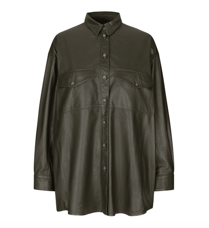 Munderingskompagniet - Agnes Thin Leather Shirt, Dark Green