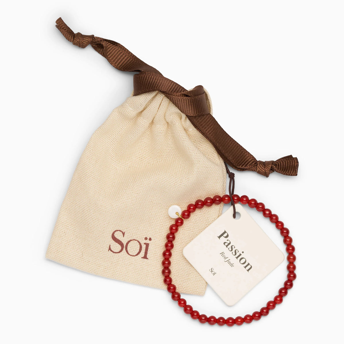 Soï - Petite Rød Jade Stretch Armbånd