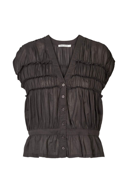 Rabens Saloner - Elenor Voile Frill Top, Liquorice