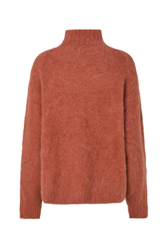 Rabens Saloner - Mabeka Fluffy Knit Funnel-Neck Sweater, Redwood