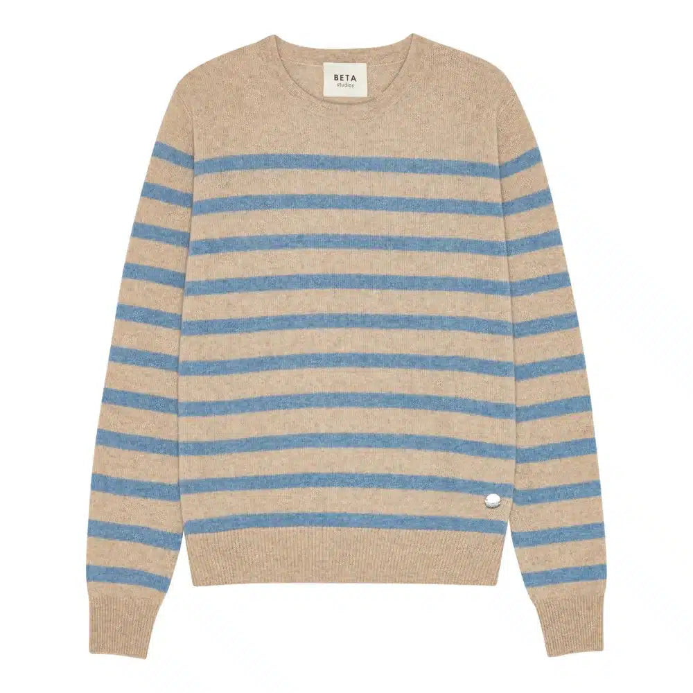 Beta Studios - Bibi Striped O-Neck, Sand Melange/Turtle Dove Blue