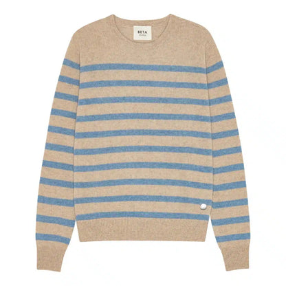 Beta Studios - Bibi Striped O-Neck, Sand Melange/Turtle Dove Blue